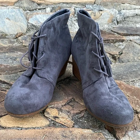 DR. SCHOLL’S DAKOTA Memory Foam Cool Fit Wedge Booties Shoes 10W 10 Wide Gray - Picture 7 of 11